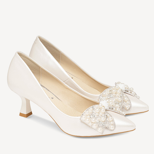 Ślubne perłowe szpilki z ozdobną kokardą Aryane ivory