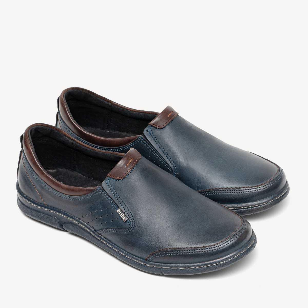 Wsuwane półbuty casualowe ze skóry Erwin granatowe