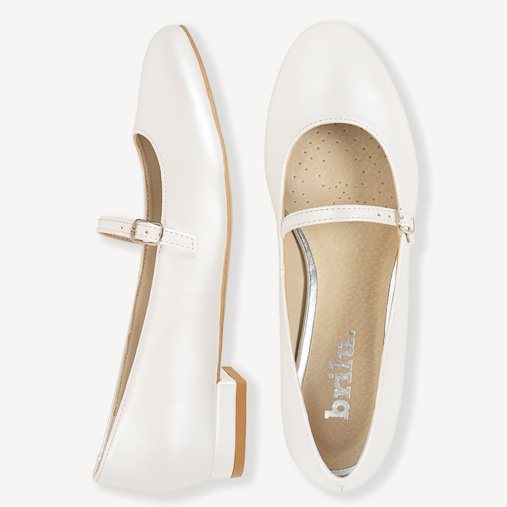 Ślubne perłowe balerinki z paskiem Delinah ivory