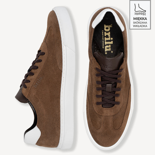 Męskie skórzane zamszowe sneakersy Maxwell brązowe