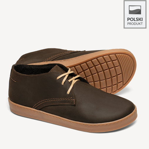Skórzane zimowe trzewiki barefoot Sean ciemny brąz