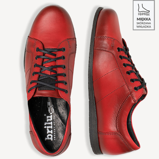 Męskie skórzane półbuty casualowe Dereck czerwone