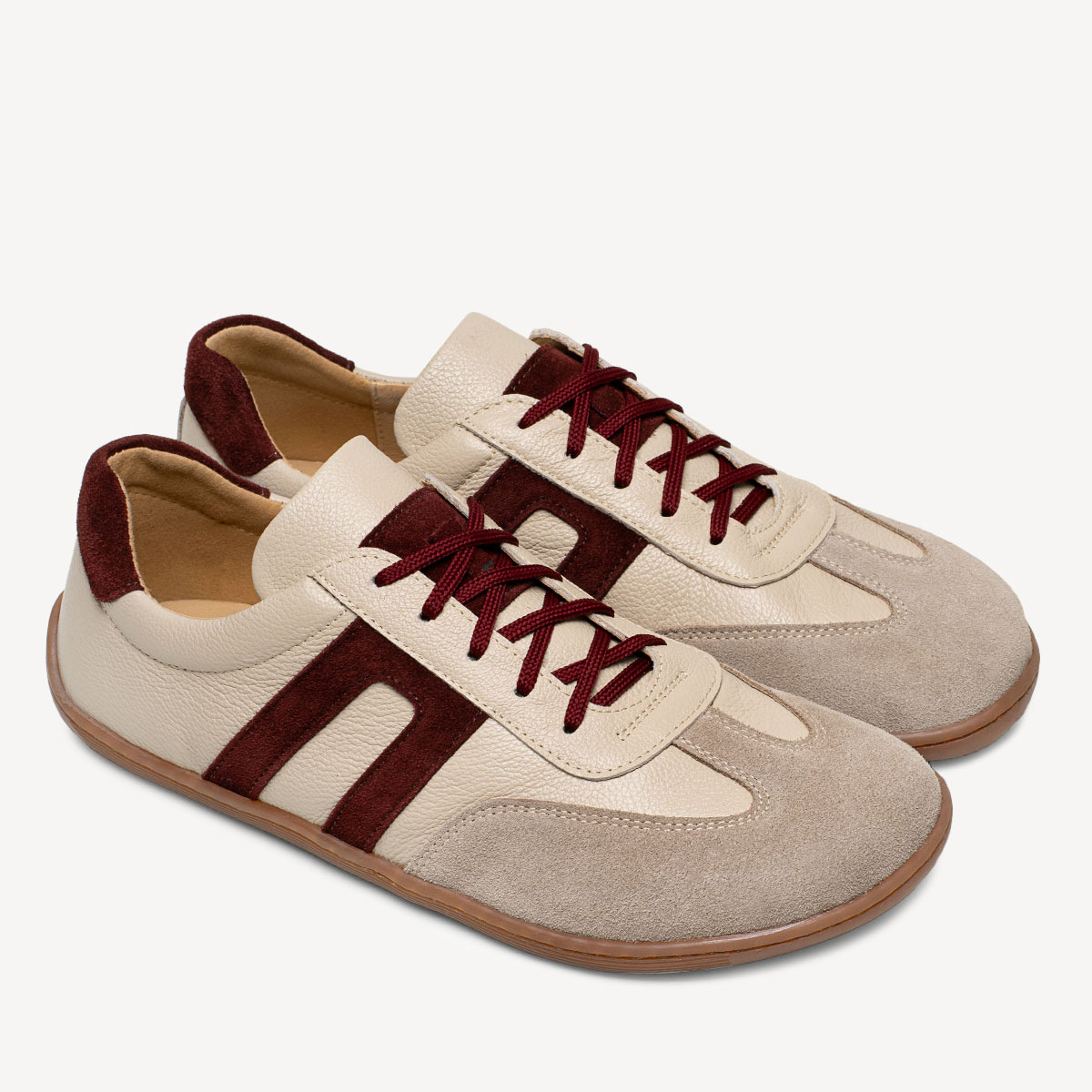 Skórzane damskie sneakersy barefoot Arizona beżowo-bordowe