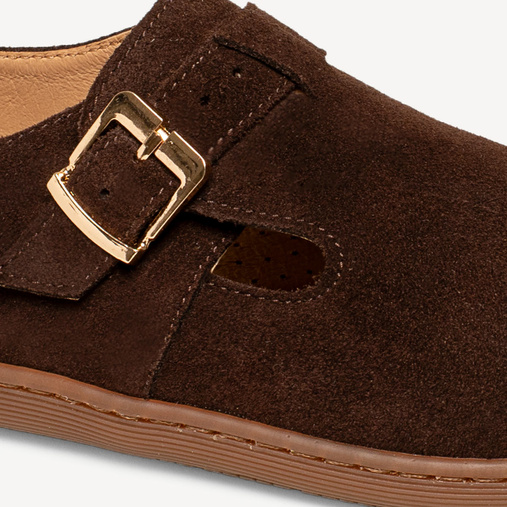 Zamszowe półbuty z klamrą barefoot Megan czekoladowe