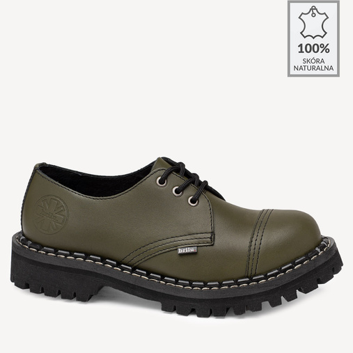 Skórzane glany BRILU niskie 3-dziurki zielone