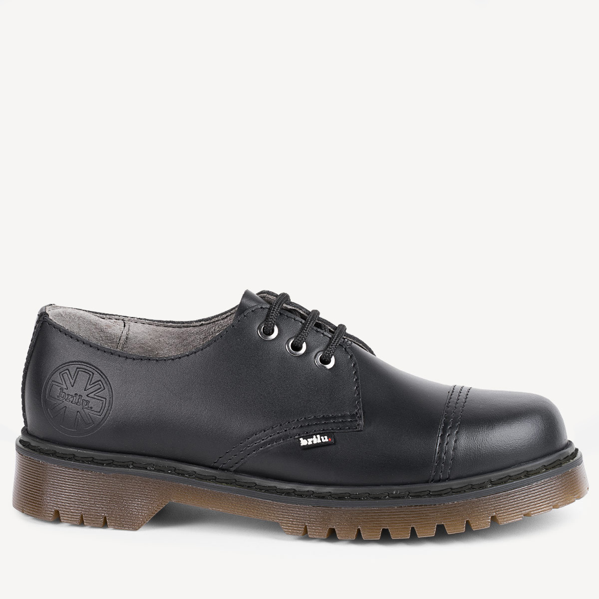 Skórzane glany BRILU niskie 3-dziurki kauczukowy spód czarne