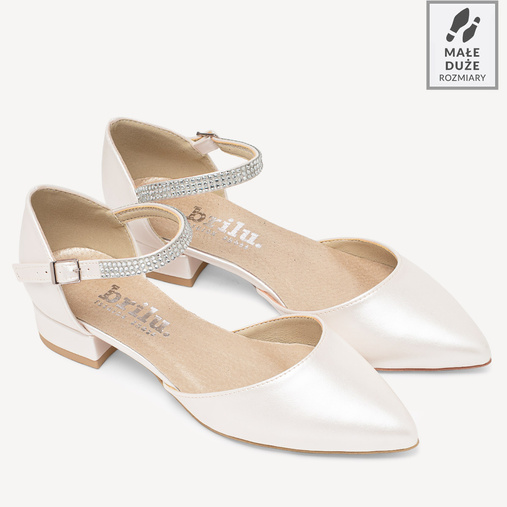 Ślubne perłowe balerinki z ozdobnym paskiem Alice ivory