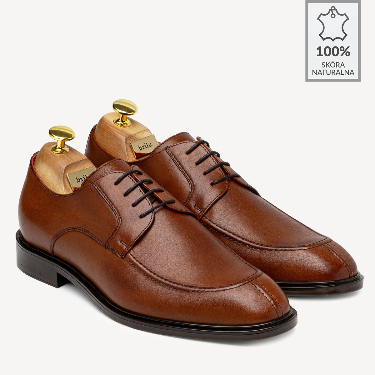 Buty wizytowe skórzane derby Leonardo brązowe