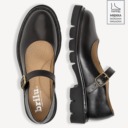 Skórzane półbuty damskie z klamrą Merida czarne