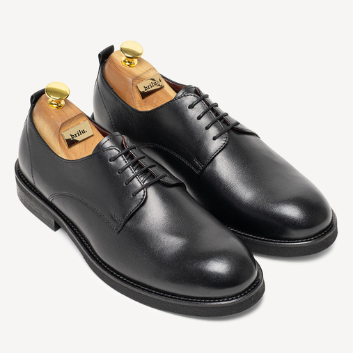 Skórzane wizytowe półbuty męskie derby Lincoln czarne