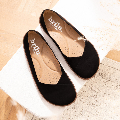 Skórzane zamszowe baleriny barefoot Havana czarne