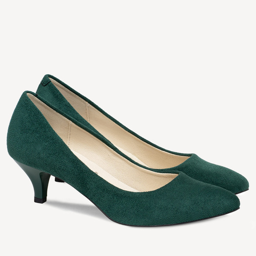 Klasyczne zamszowe szpilki na niskim obcasie Deliah zielone