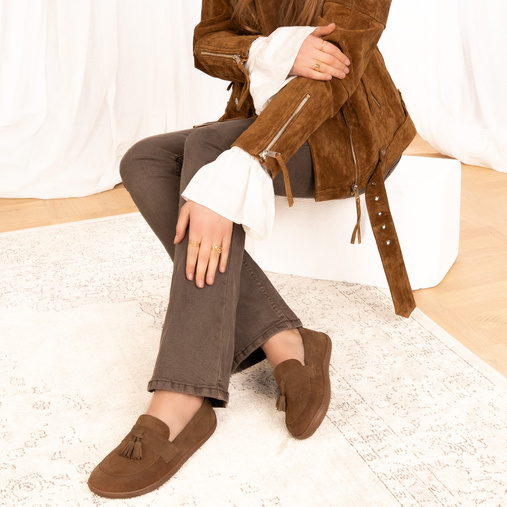 Zamszowe mokasyny damskie barefoot Maraya brązowe