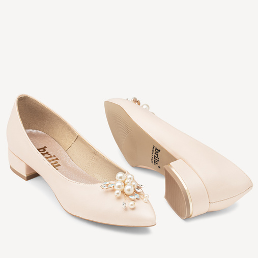 Ślubne balerinki z perłową ozdobą Gladys cieliste ecru