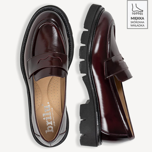 Skórzane wsuwane półbuty damskie Celeste bordowe