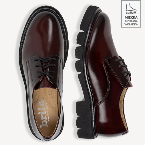 Skórzane sznurowane półbuty damskie Indigo bordowe
