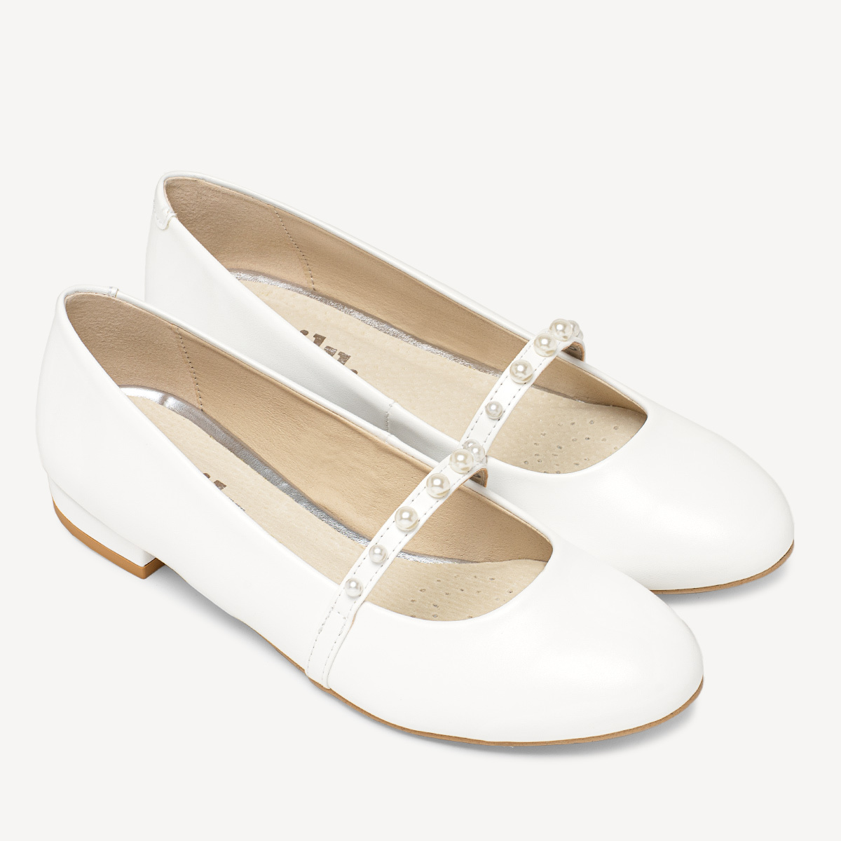 Ślubne balerinki z perełkowym paskiem Ocean białe