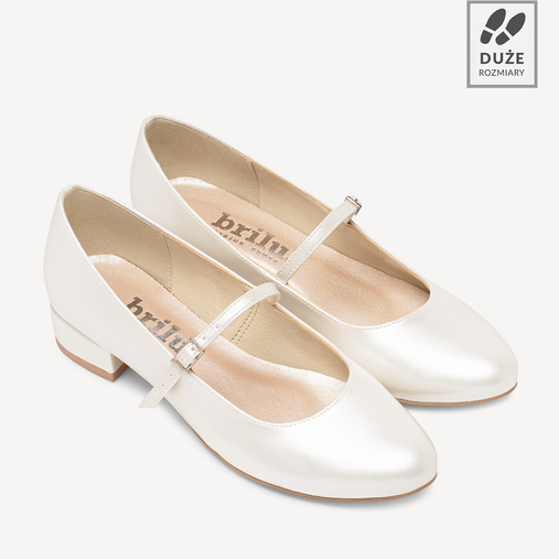 Ślubne perłowe balerinki z paskiem Mayla ivory