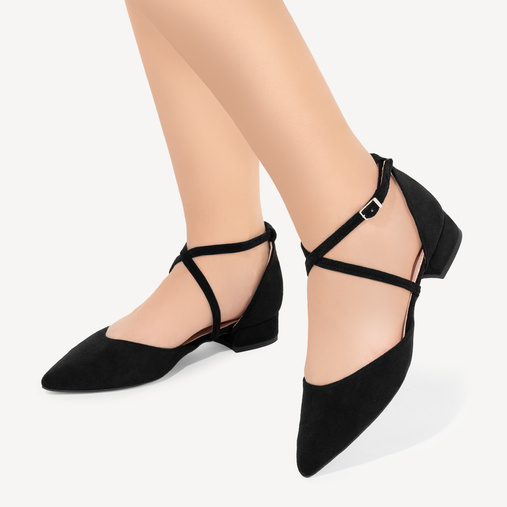 Zamszowe balerinki z paskami Cristina czarne