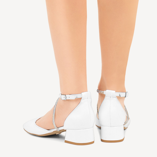 Ślubne czółenka z cyrkoniowymi paskami Keyla białe