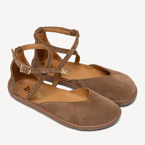 Zamszowe baleriny z paskami barefoot Indie brązowe