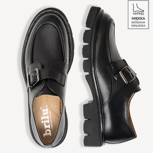 Skórzane półbuty damskie z klamrą Avalon czarne