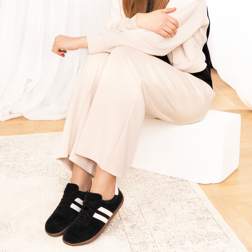 Zamszowe damskie sneakersy barefoot Mocca czarne