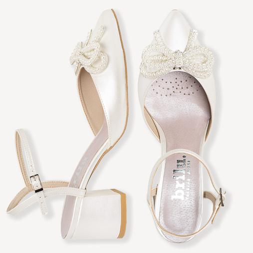 Ślubne perłowe czółenka z ozdobną kokardą Andora ivory