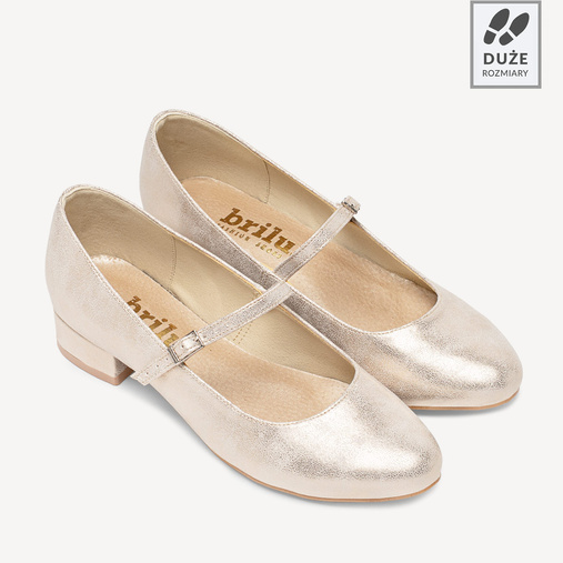 Ślubne połyskujące balerinki z paskiem Mayla złote