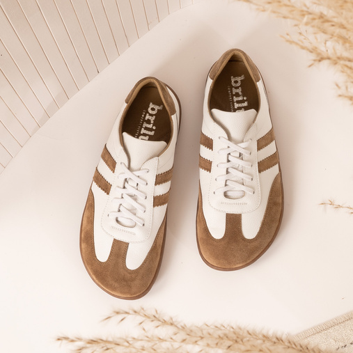 Skórzane damskie sneakersy barefoot Vanilla biało-brązowe