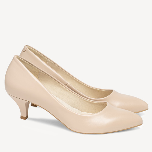 Klasyczne licowe szpilki na niskim obcasie Jenna beżowe