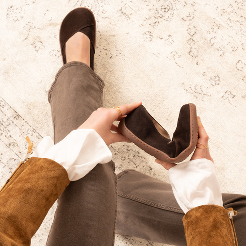 Skórzane zamszowe baleriny barefoot Havana czekoladowe