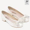Ślubne perłowe balerinki z ozdobną kokardą Esther ivory