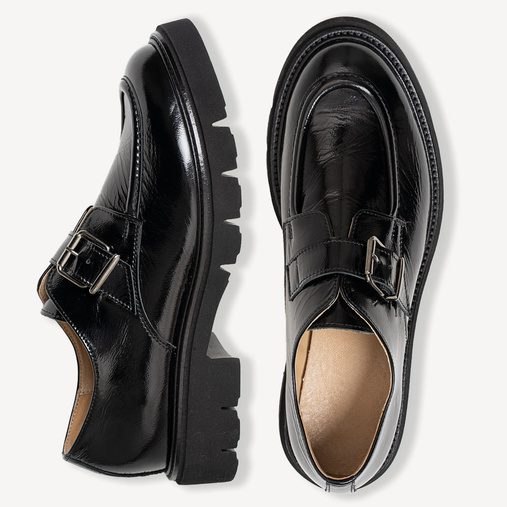 Skórzane półbuty damskie z klamrą Ruth czarne