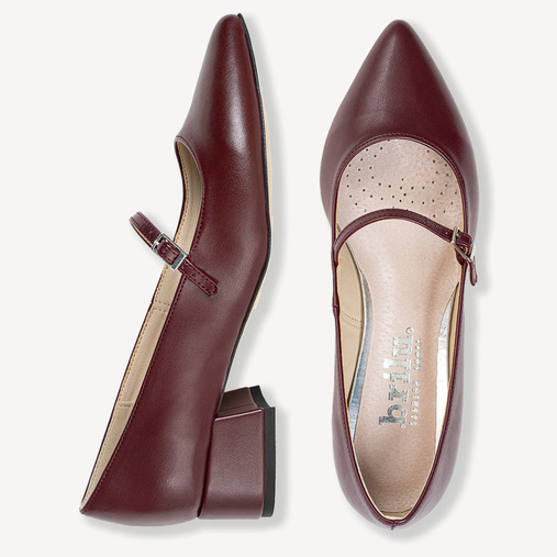 Czółenka na niskim obcasie z paskiem Aurely bordowe