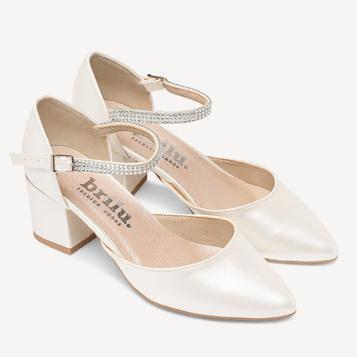 Ślubne perłowe czółenka z cyrkoniowym paskiem Celine ivory