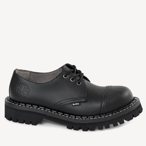 Skórzane glany BRILU niskie 3-dziurki czarne