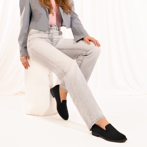 Zamszowe wsuwane półbuty damskie Melanie czarne