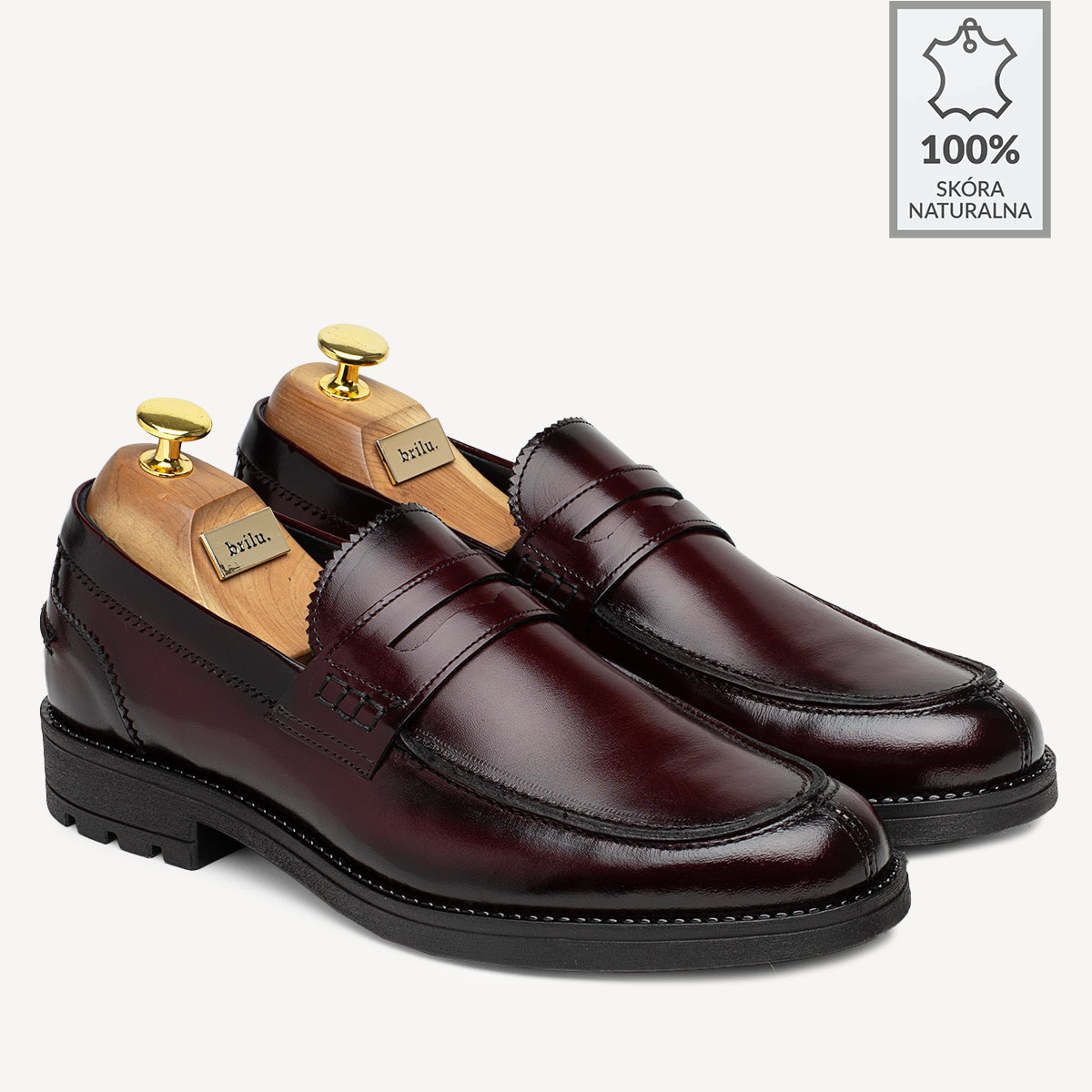 Męskie loafersy ze skóry naturalnej Andreas bordowe