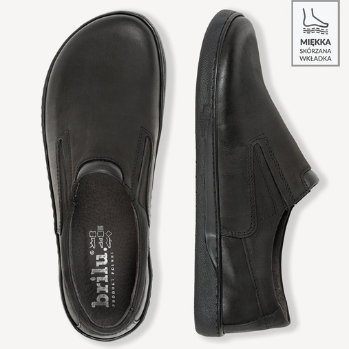Męskie skórzane półbuty wkładane barefoot Wayne czarne