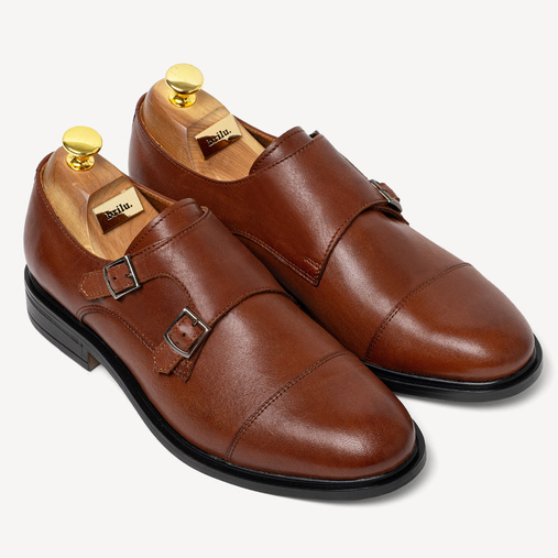 Skórzane półbuty wizytowe monki Lennox brązowe