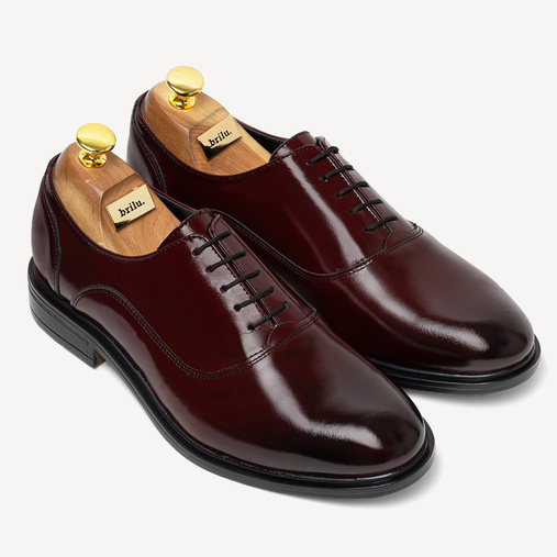 Skórzane wizytowe półbuty męskie oksfordy Bristol bordowe