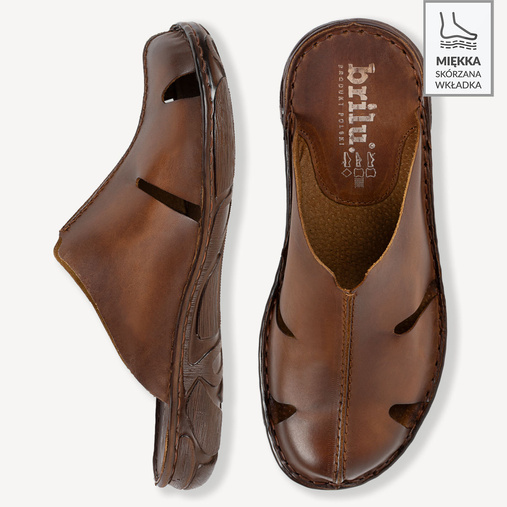 Skórzane klapki męskie Bernardo brązowe