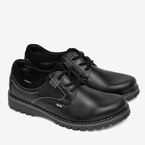 Skórzane półbuty trapery na grubej podeszwie Mateus czarne