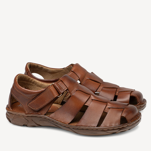 Męskie skórzane sandały zapinane na rzepy Richard brązowe