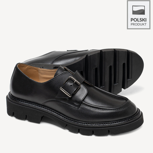 Skórzane półbuty damskie z klamrą Avalon czarne