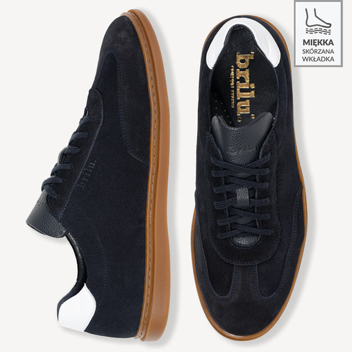 Skórzane sneakersy męskie Walker granatowe