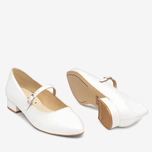 Ślubne balerinki na płaskim obcasie z paskiem Willow białe
