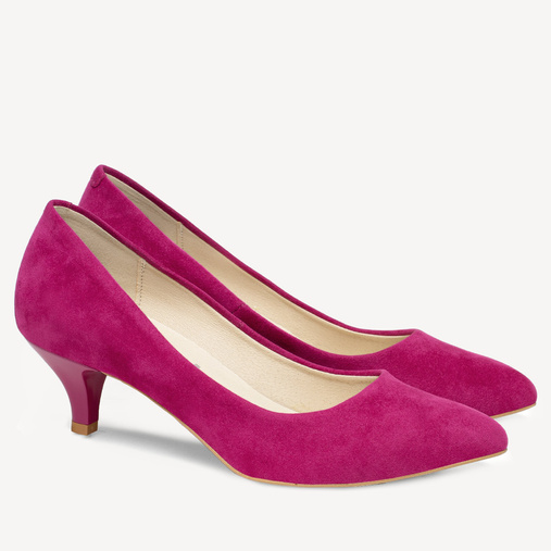 Klasyczne zamszowe szpilki na niskim obcasie Deliah fuksja