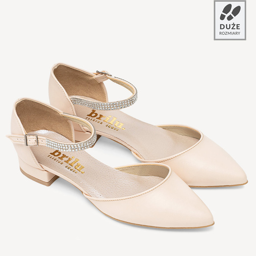 Ślubne licowe balerinki z ozdobnym paskiem Alice cieliste ecru